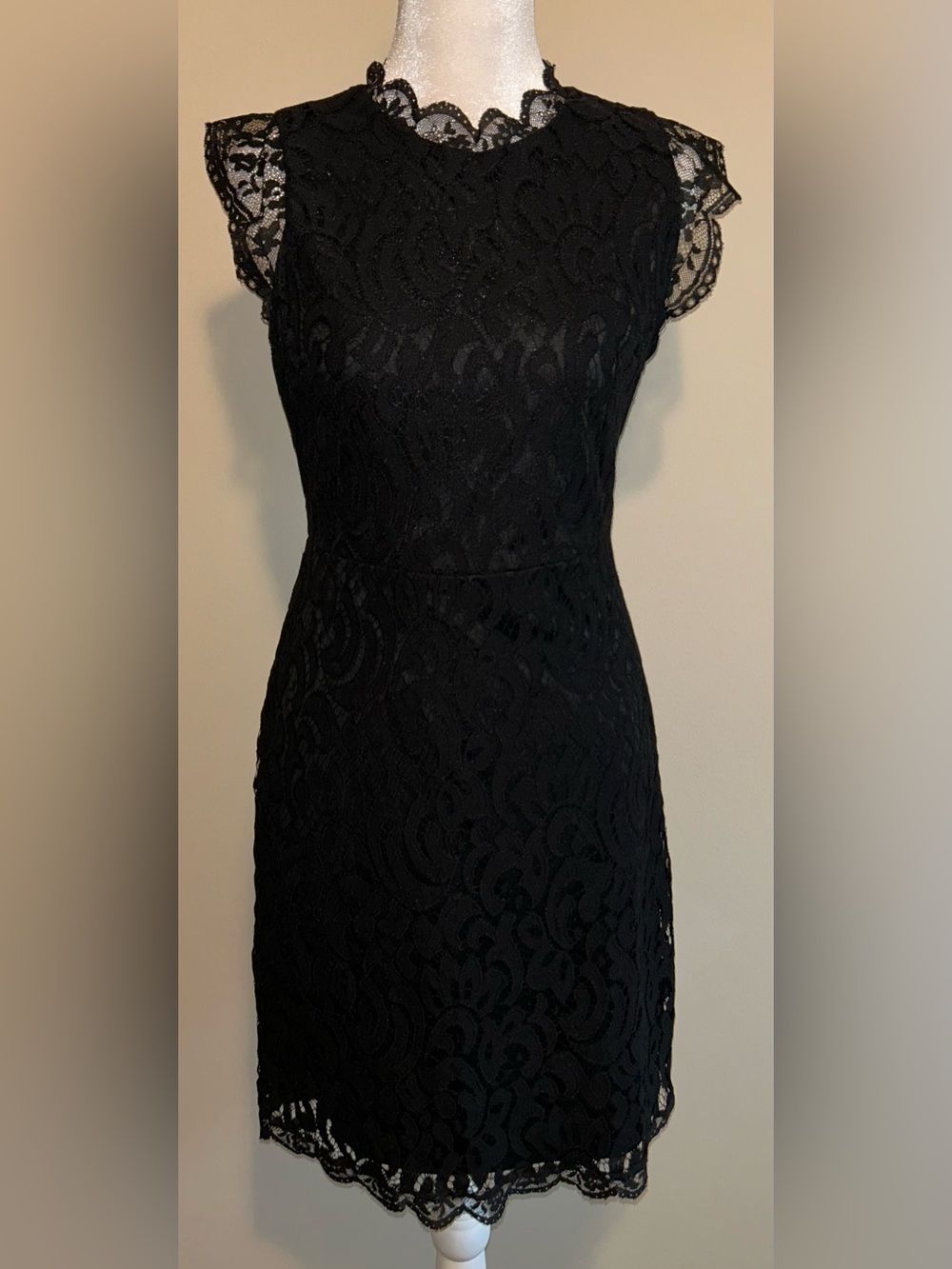 Black Lace Cap Sleeve Mini Dress